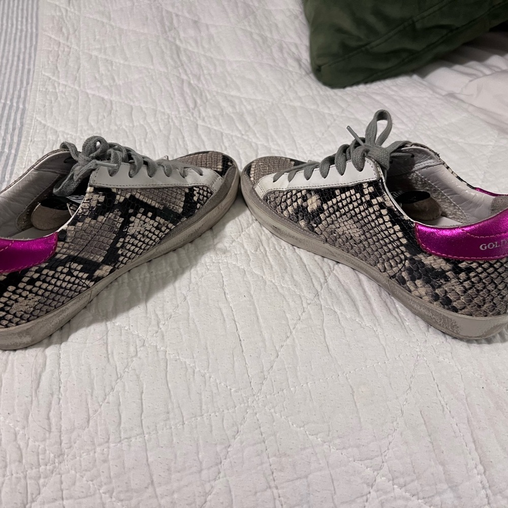 Golden Goose Low-Top Snake-Print Sneakers with Pink Heel - Picture 6 of 7